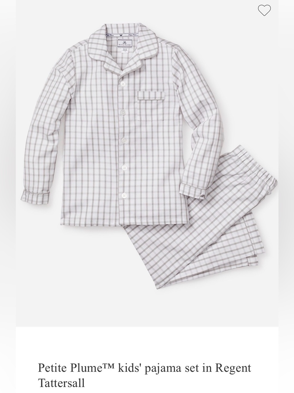 Petite Plume Regent Tattersall Gray Plaid Kids Pajama Set
